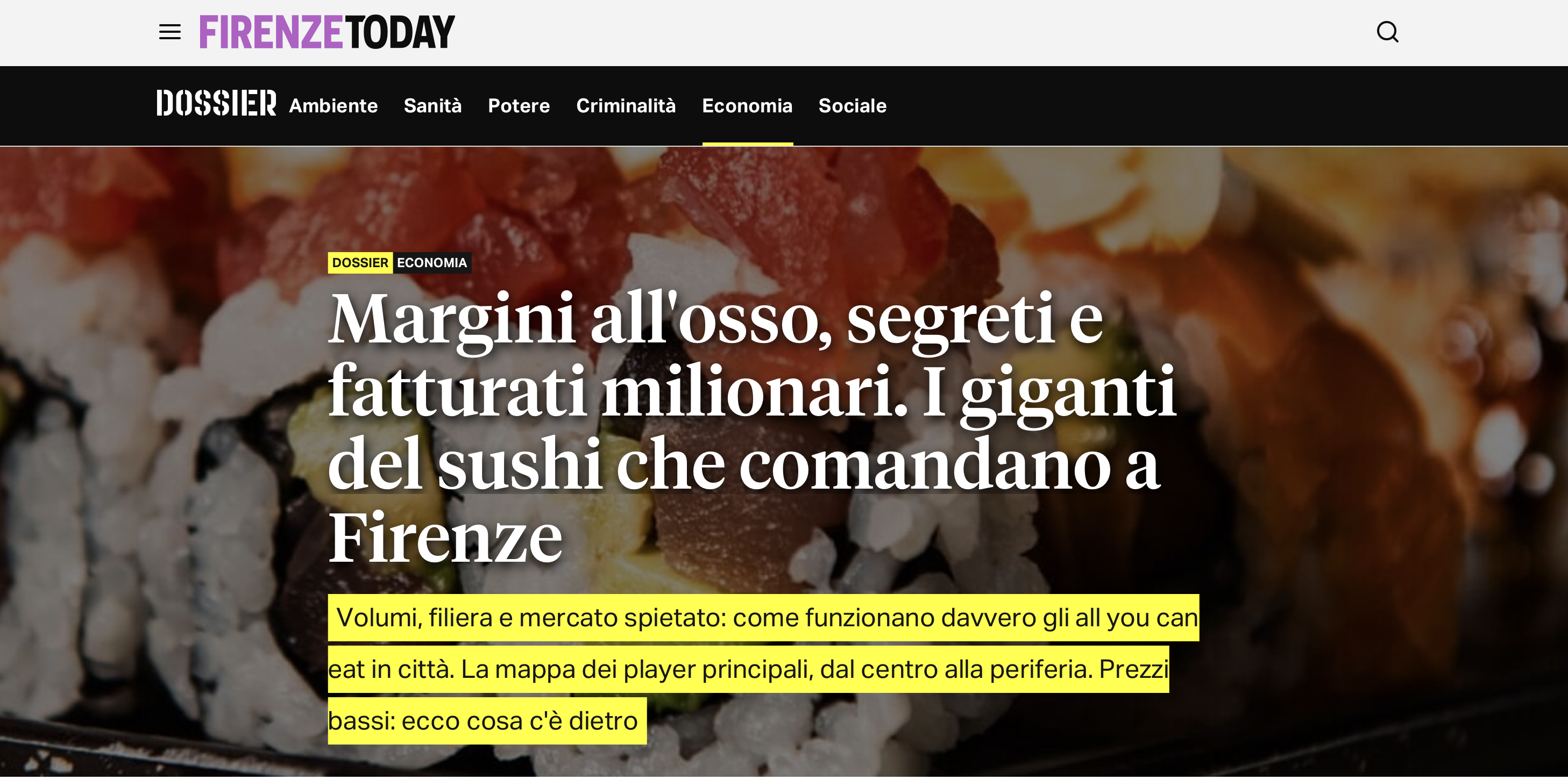 피렌체에 저가 스시뷔페 열풍에 대한 기사